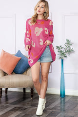 Pink Leopard Dolman Sleeve Oversized Sweater