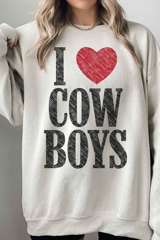 I Love Cowboys Western Oversized Sweatshirt