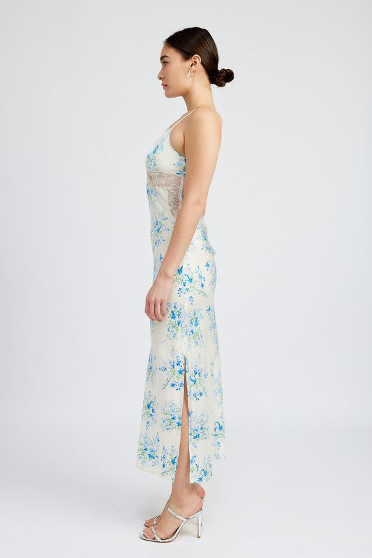 Floral Slip Dress Wtih Lace Detail