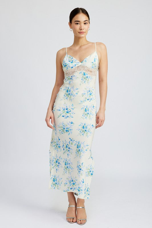 Floral Slip Dress Wtih Lace Detail