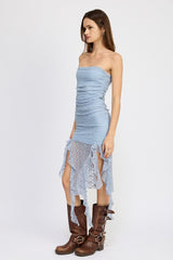 Lace Tube Dress Wtih Ruffle Detail