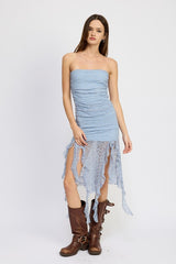 Lace Tube Dress Wtih Ruffle Detail