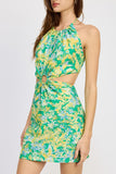 O RING HALTER MINI FLORA DRESS