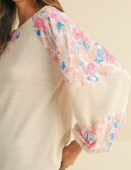 cotton Ribbed Floral Stitch Balloon Pull Over