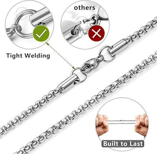 2 Pcs Men's Cross Necklace Stainless Steel Pendant Silver Black Chain
