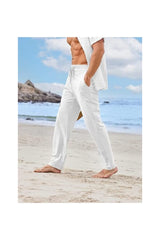 Trendy Men's Casual Linen Pants Loose Fit Drawstring