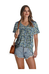 Trendy Women's Pleated V-Neck T-Shirts Casual Blouses