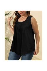 Trendy Women's Loose Fit Pleated Square Neck Tank