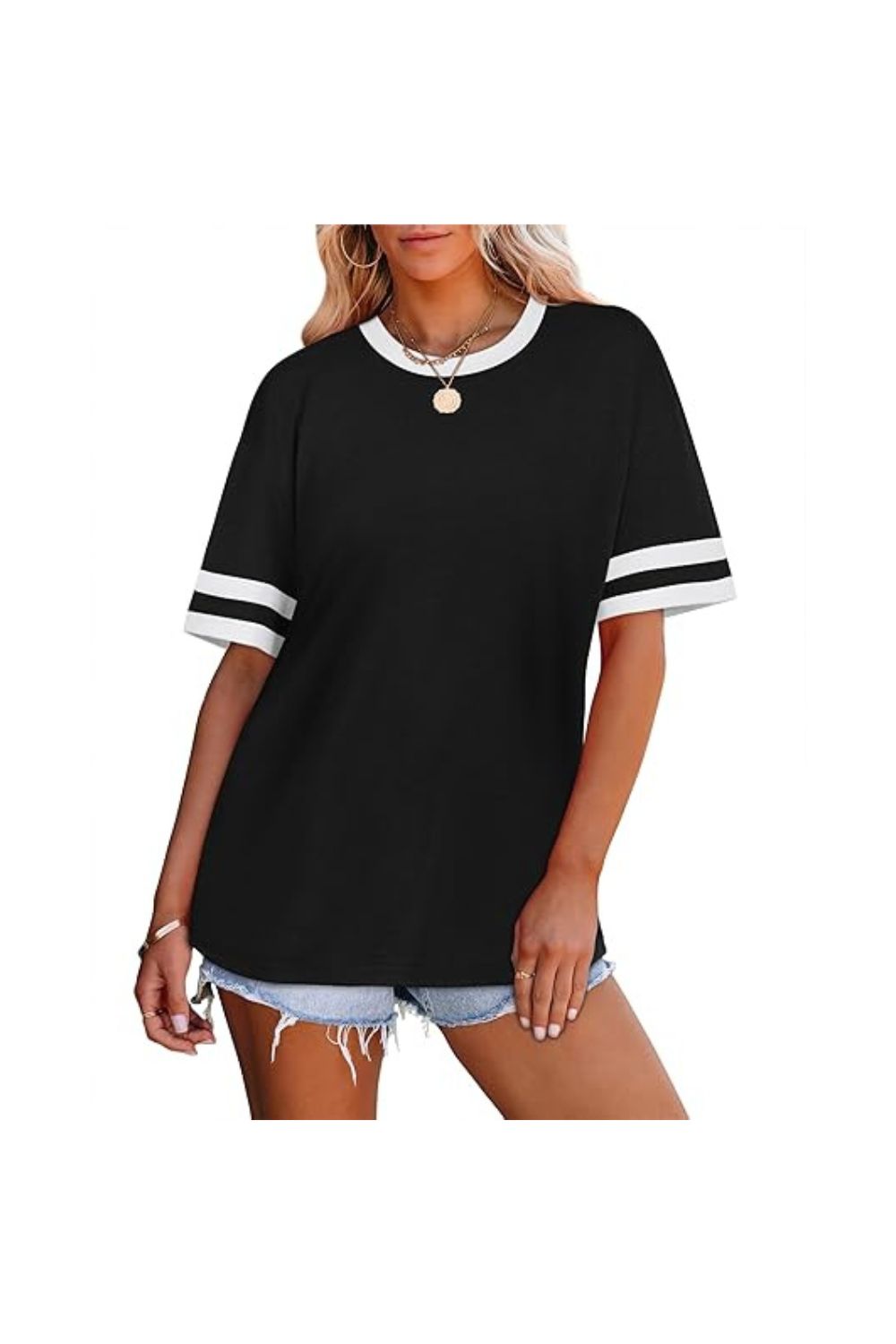 Trendy Women's Loose Fit Color Block Crew Neck T-shirts