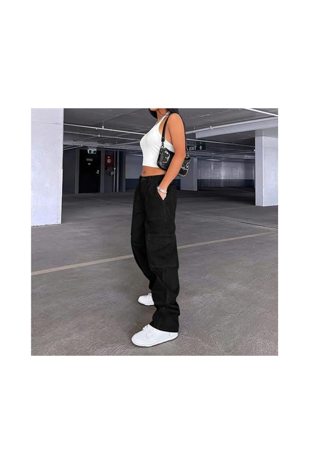 Trendy High Waisted Baggy Cargo Pants with Pockets
