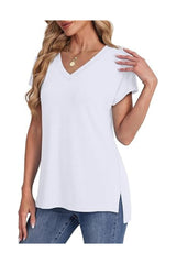 Trendy Women's V-Neck Short Sleeve Casual Loose Fit Tee
