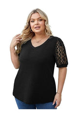 Trendy Plus Size Women's Summer Blouse Lace Sleeve
