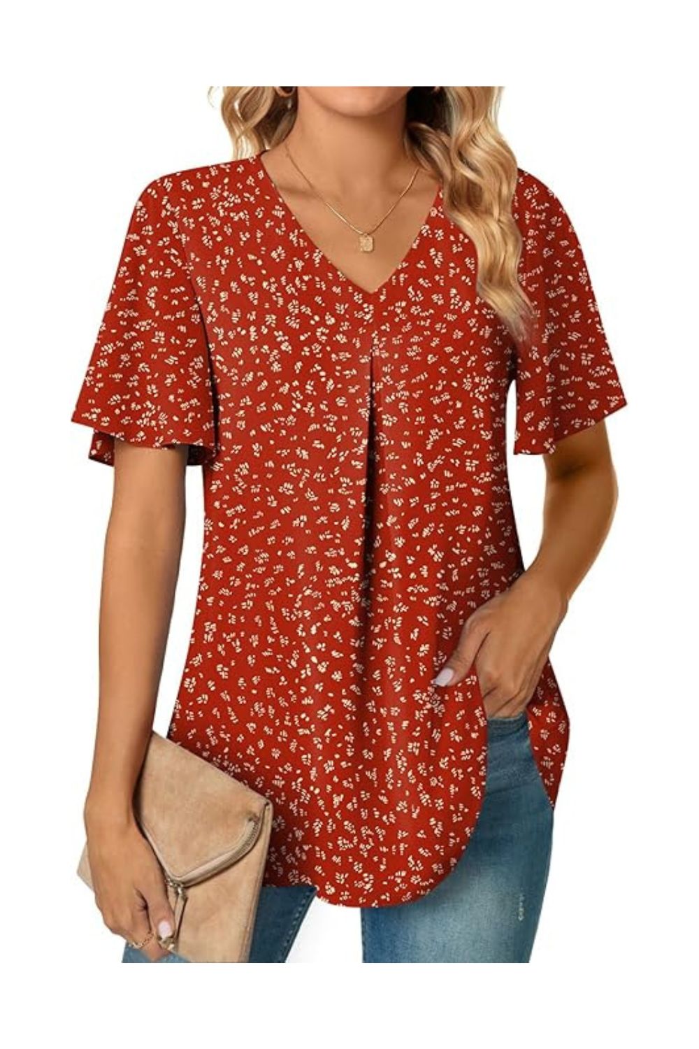 Trendy Women's V-Neck Chiffon Blouses Short Sleeve Tops