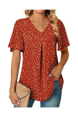 Trendy Women's V-Neck Chiffon Blouses Short Sleeve Tops