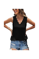 Trendy Women's Loose Fit Lace V-Neck Tank Tops