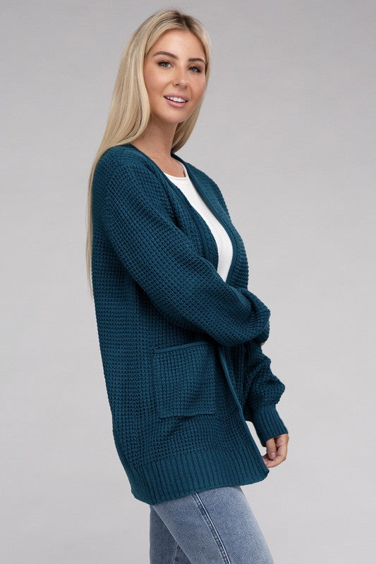 Low Gauge Waffle Open Cardigan Sweater 