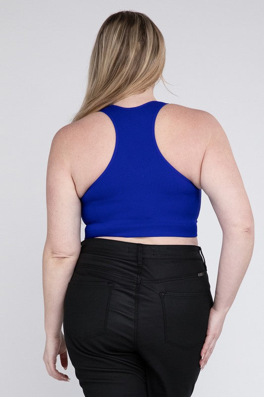 Plus Ribbed Cropped Racerback Tank Tops