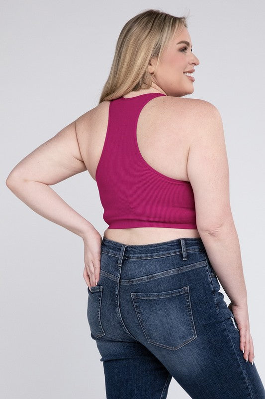 Plus Ribbed Cropped Racerback Tank Tops