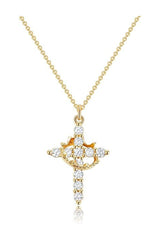 14K Gold Crown Cross Pendant Necklace