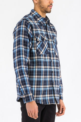 Mens Quilted Padded Flannel in Navy Blue