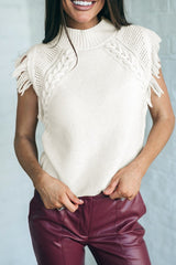 Wome Tasseled Sleeveless Mock Neck Sweater Vest