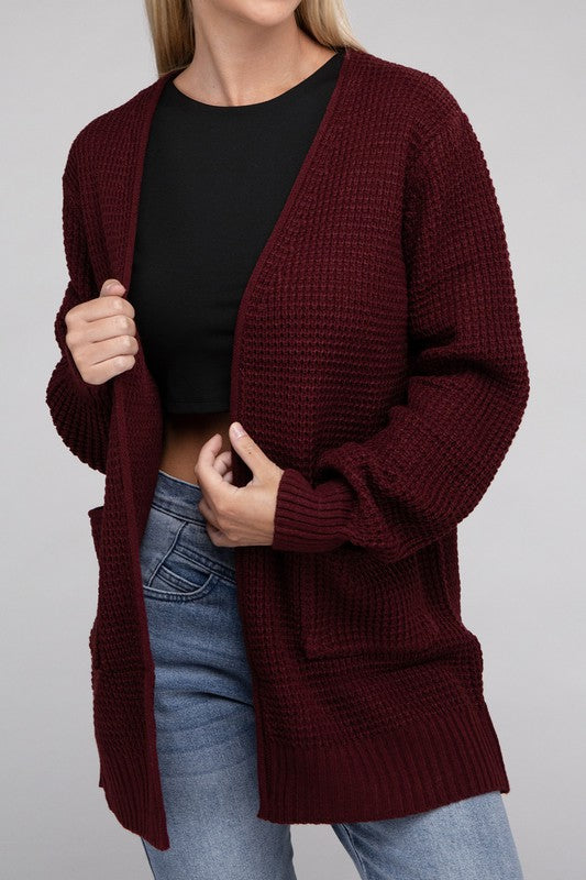 Low Gauge Waffle Open Cardigan Sweater 