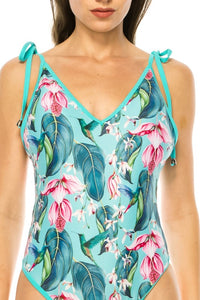 One Piece Bathing Suit Floral Print Shouler Top