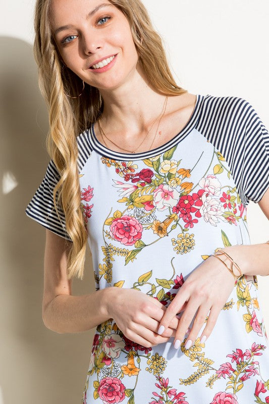 Pin Stripe Floral Mixed Top