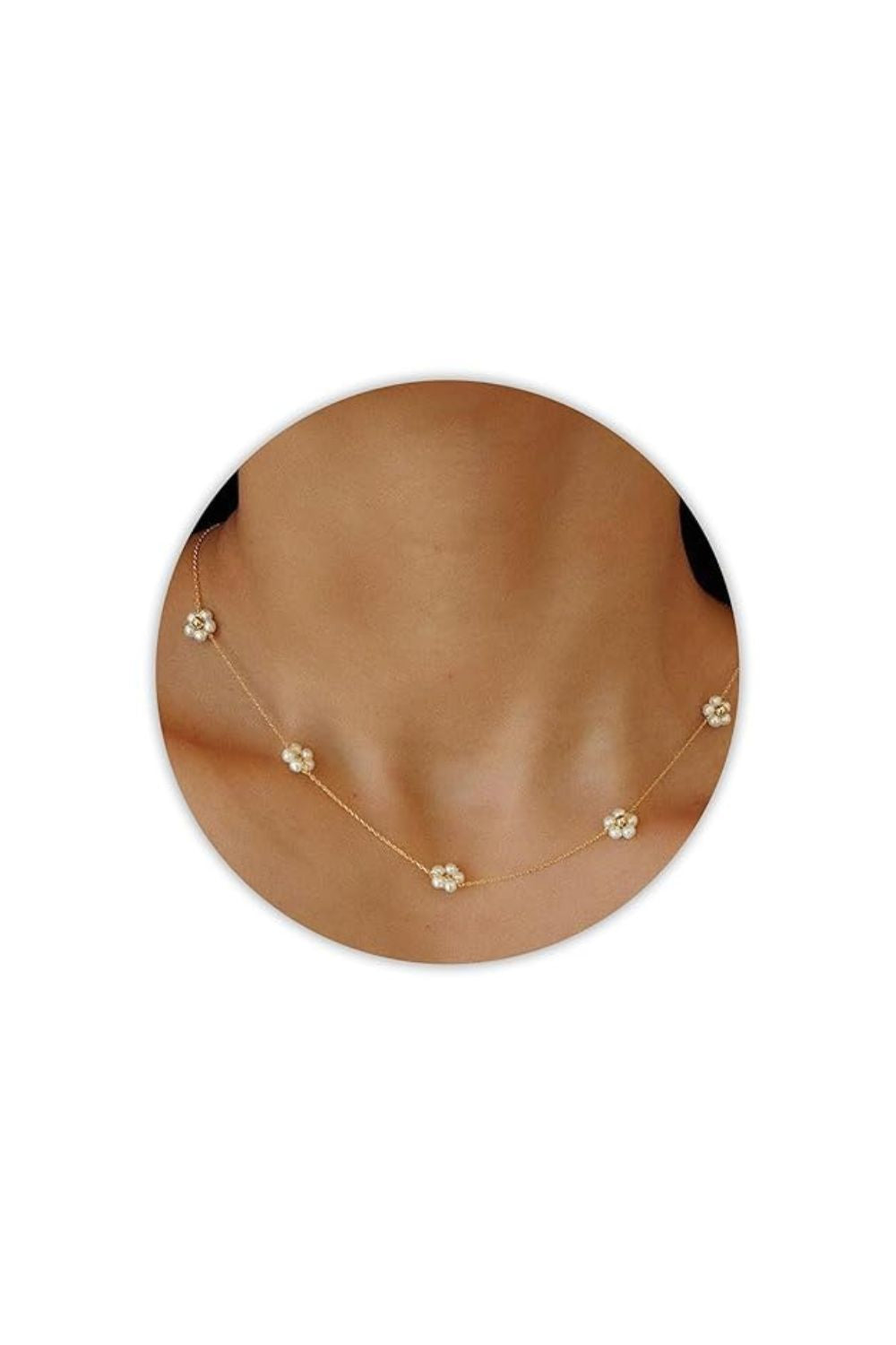 Dainty Daisy Pearl Necklace, 14K Gold Plated