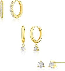 3 Pairs Gold Hoop Earrings Set