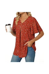 Trendy Women's V-Neck Chiffon Blouses Short Sleeve Tops