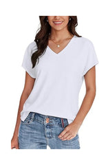Trendy Women's V-Neck Short Sleeve Casual Loose Fit Tee