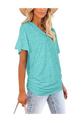 Trendy Women's Short Sleeve V-Neck Dolman Tops with Shirring
