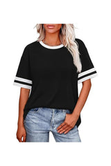 Trendy Women's Loose Fit Color Block Crew Neck T-shirts