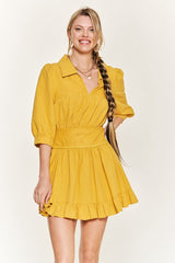 Eyelet Detail 3/4 Sleeve Short Dress