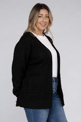 Plus Low Gauge Waffle Open Cardigan Sweater 