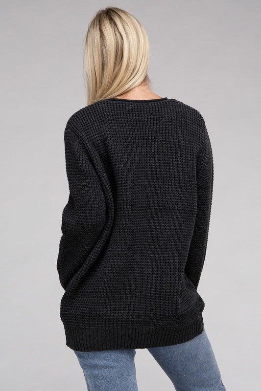 Low Gauge Waffle Open Cardigan Sweater 