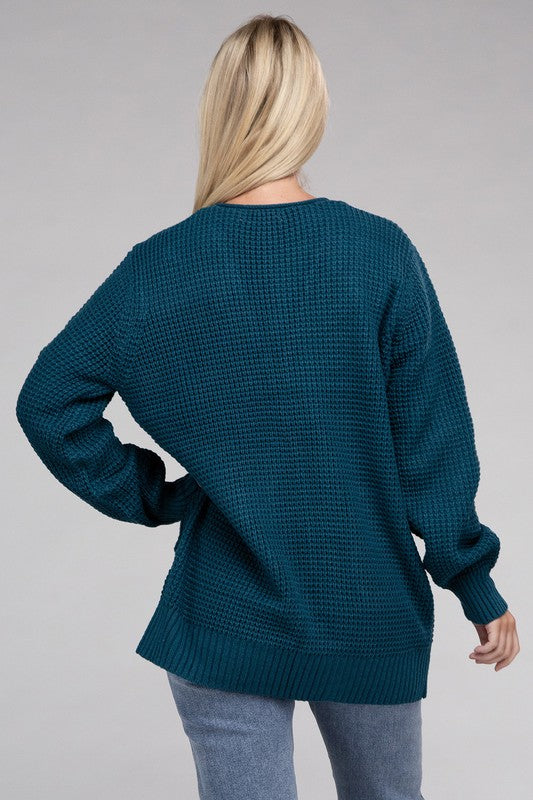 Low Gauge Waffle Open Cardigan Sweater 