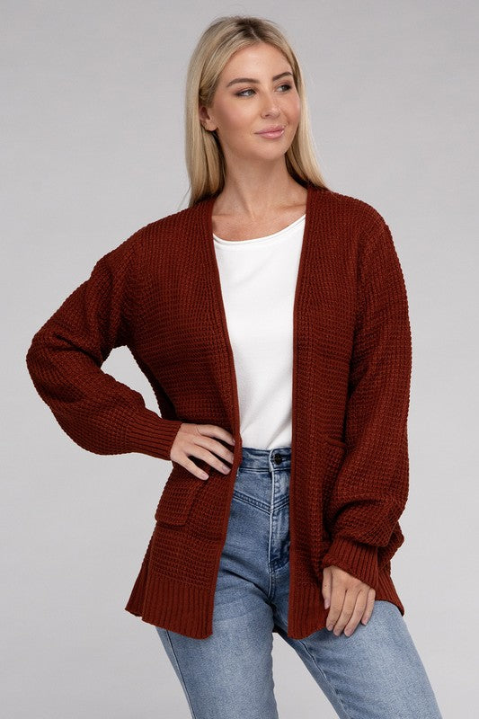 Low Gauge Waffle Open Cardigan Sweater 