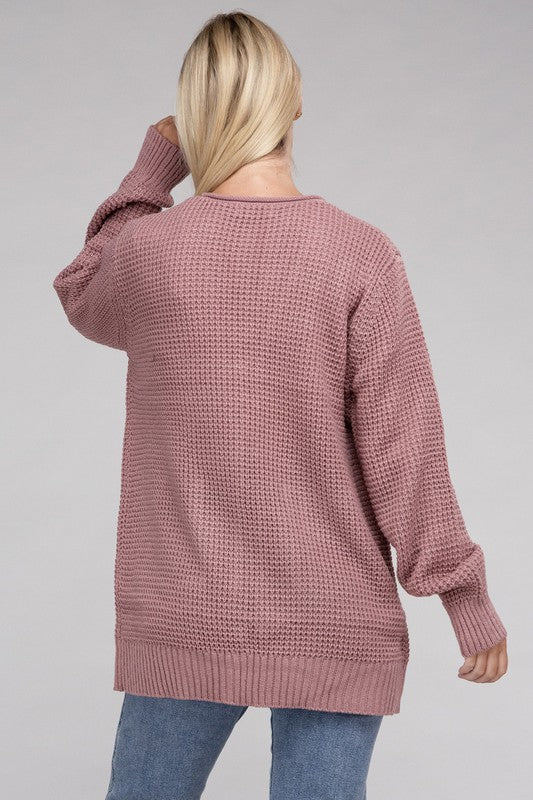 Low Gauge Waffle Open Cardigan Sweater 