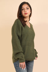 VERY J Seam Detail Drop Shoulder Hoodie Sweater