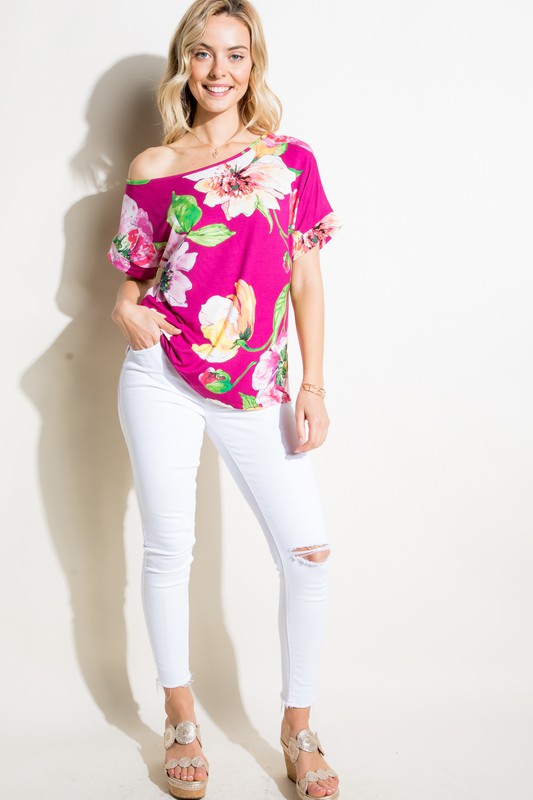 Plus Floral One Shoulder Boxy Top