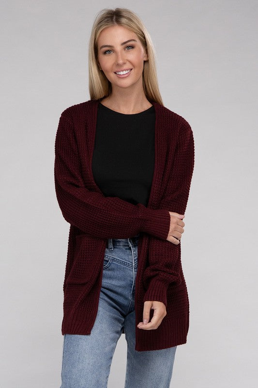 Low Gauge Waffle Open Cardigan Sweater 