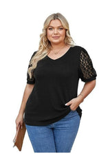 Trendy Plus Size Women's Summer Blouse Lace Sleeve