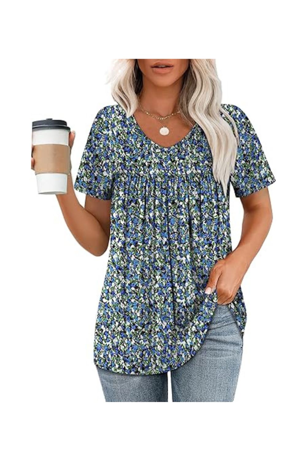 Trendy Women's Pleated V-Neck T-Shirts Casual Blouses