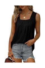 Trendy Women's Loose Fit Pleated Square Neck Tank