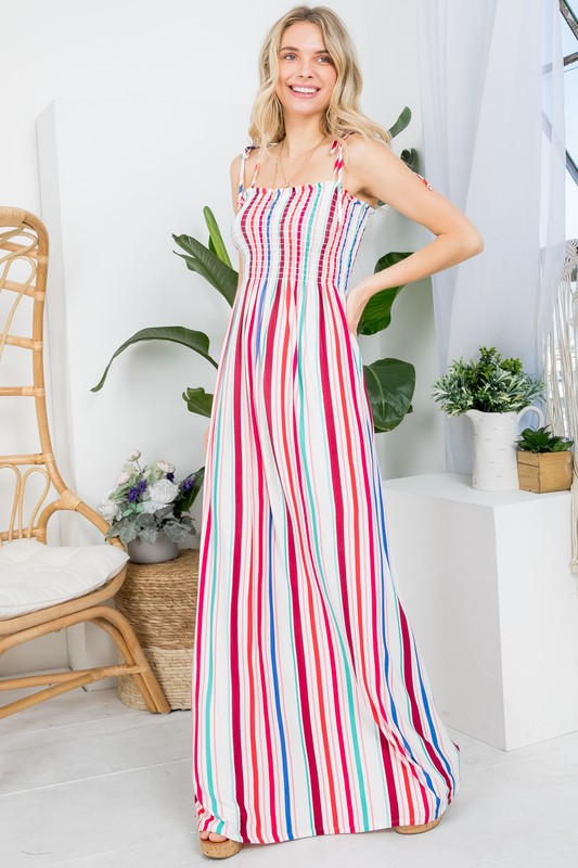 Stripe Smocked Maxi Dress