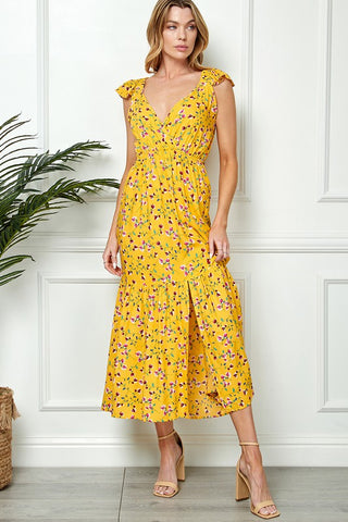Floral Print Tie Back Maxi Dress 