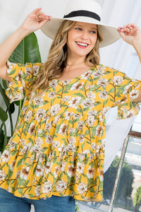Plus Floral Tier Babydoll Swing Top
