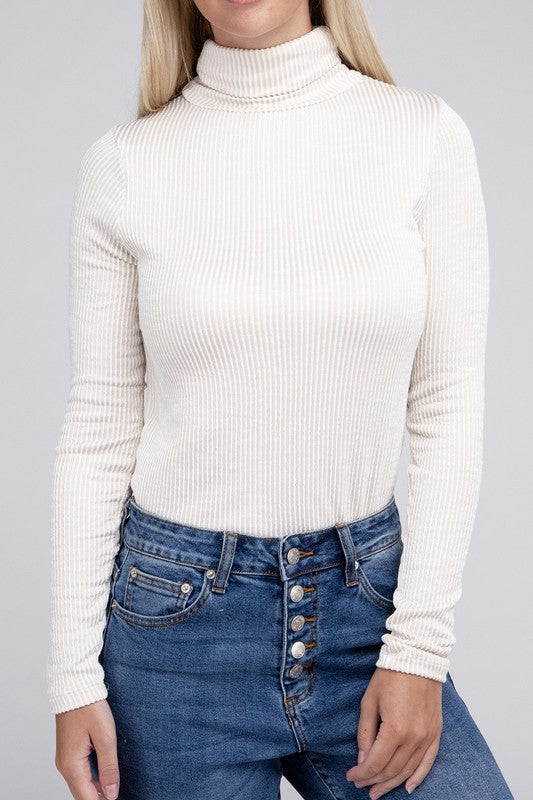 Ribbed Turtle Neck Long Sleeve Top 